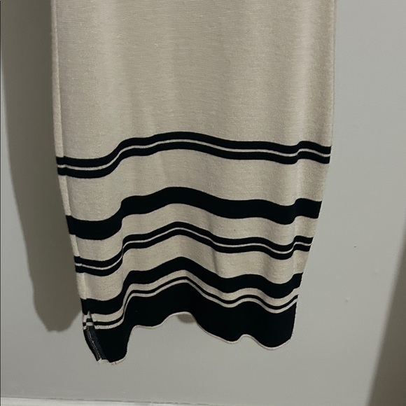 Sleeveless Cream Knit Midi Dress with Black Stripes - Picture 5 of 8